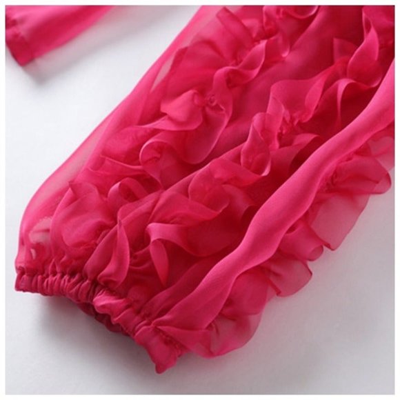 Sheer Fuchsia Ruffle Top Size Small - Picture 5 of 8